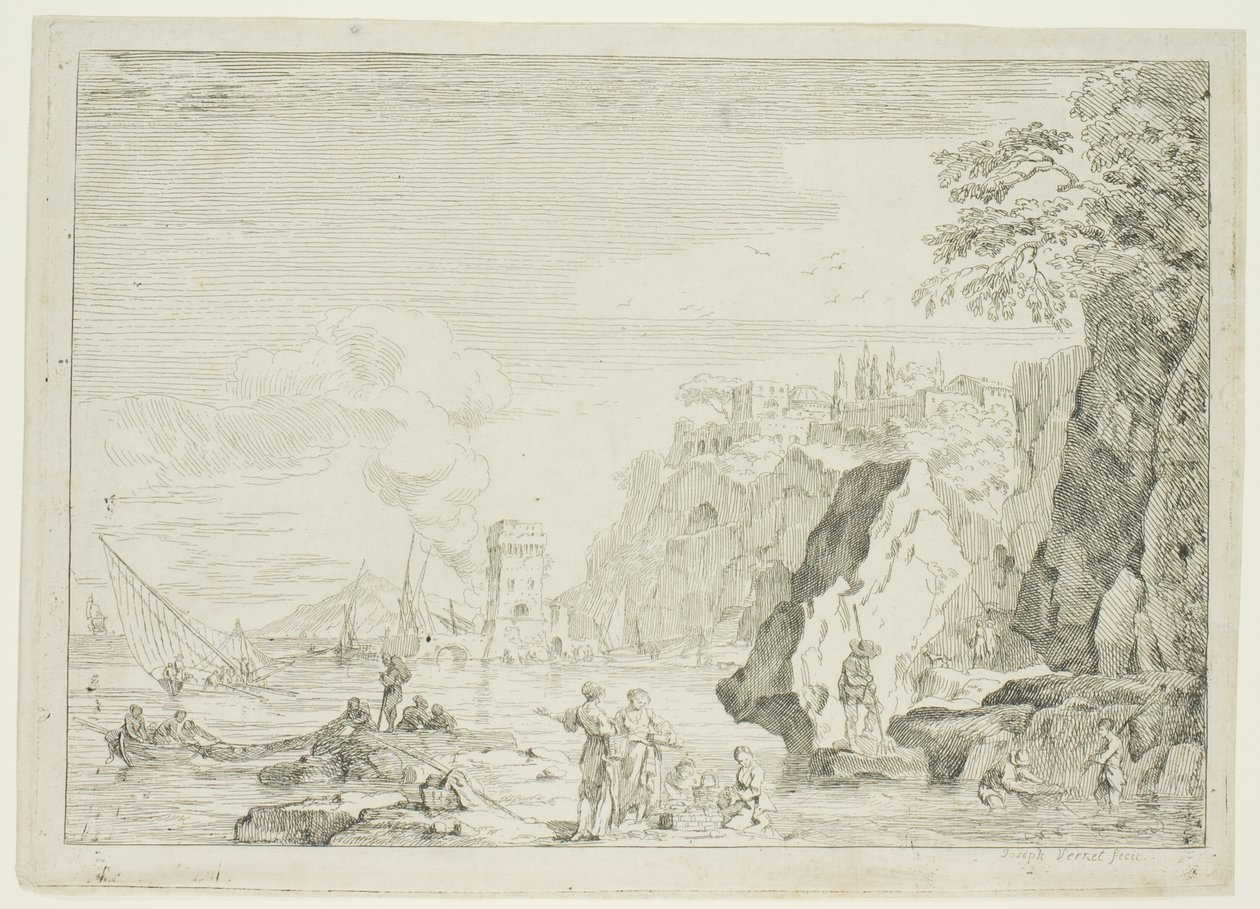 Stranden med det store tårn af Claude Joseph Vernet