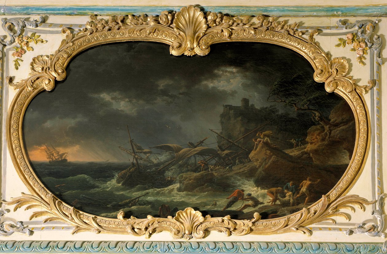 De fire dele af dagen: Syd- eller Tempete-skibene under et skibsforlis i et tørt hav. Maleri af Joseph Vernet (1714-1789) 1762. Dim. 0,85x1,35 m. af Claude Joseph Vernet
