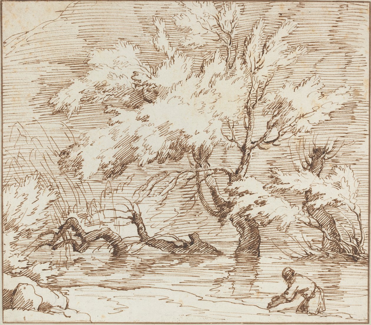 Træer reflekteret i en bæk af Claude Joseph Vernet