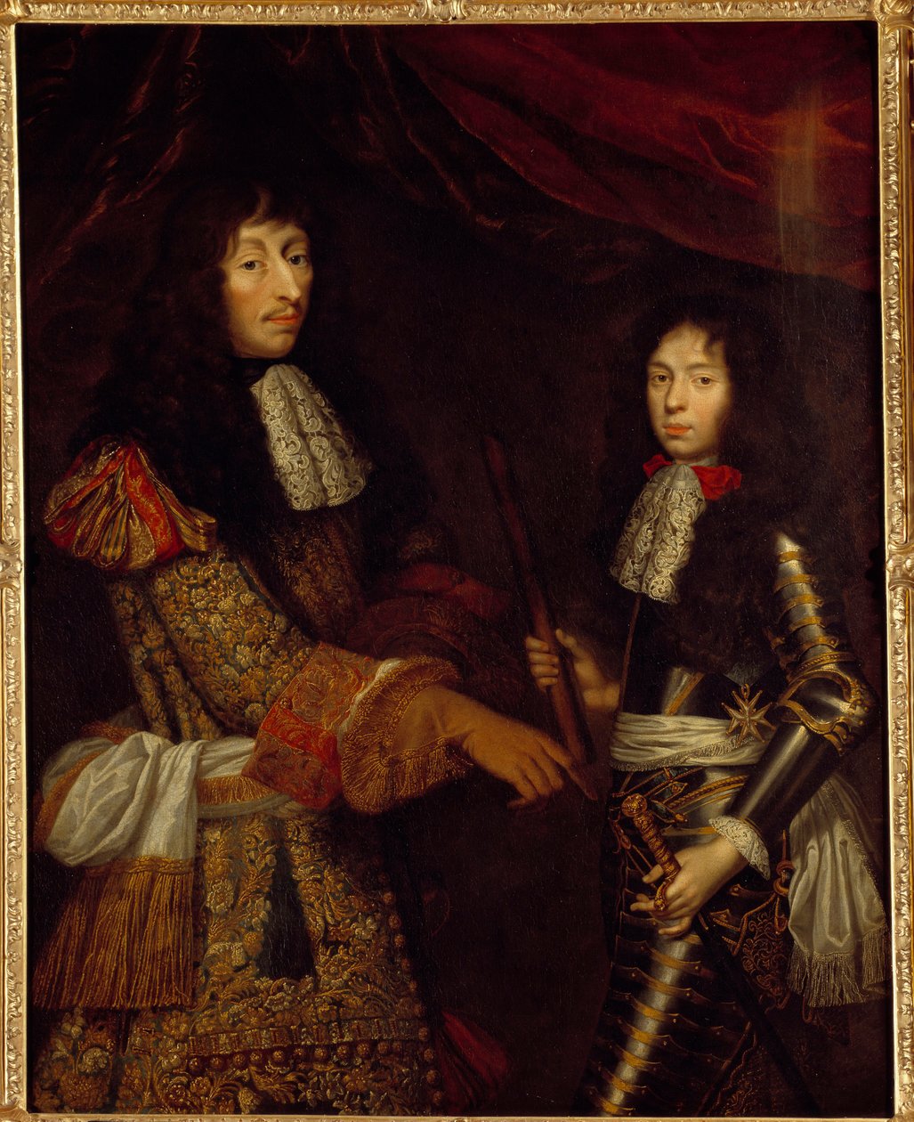 Portræt af Louis II Prins af Bourbon (Bourbon-Conde) (1621-1686) kendt som Grand Conde og hans søn Henri Jules hertug af Enghien (1643 - 1709). Maleri af Claude Lefebvre (1632-1675) af Claude Lefebvre