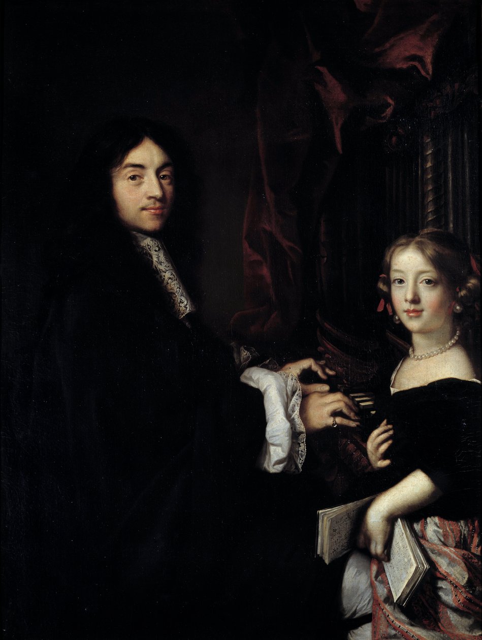 Portræt af organisten Charles Couperin (1638-1679) med datteren af maleren Maleri af Claude Lefebvre (1632-1675) 1600-tallet søn. 1,27x0,96 m af Claude Lefebvre