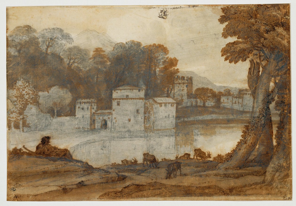 Hyrde ved en sø i nærheden af en befæstet mølle ... af Claude Lorrain (1600 82)