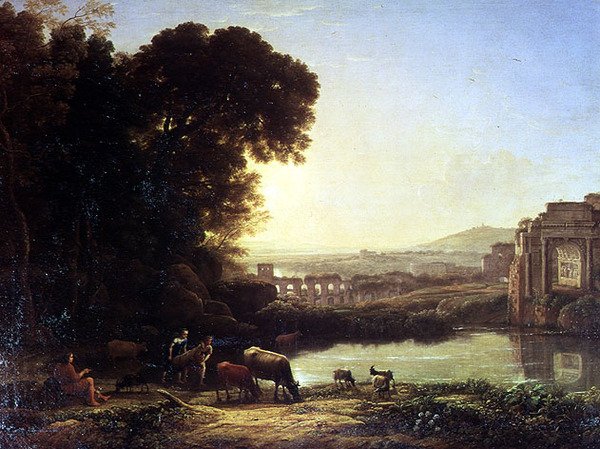 Kvæg og geder drikker ved en ruin af Claude Lorrain