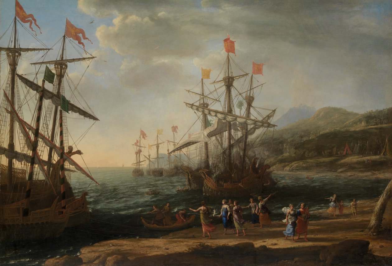 De trojanske kvinder sætter ild til deres flåde, ca.1643 (olie på lærred) af Claude Lorrain