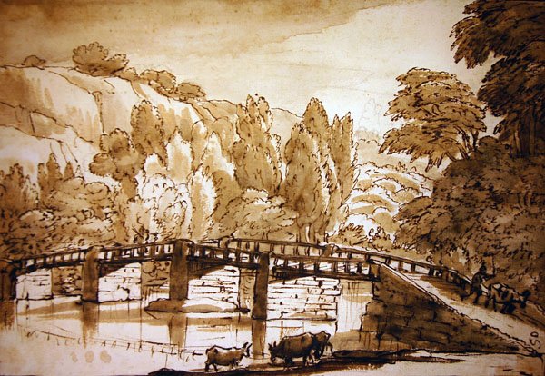 Skovklædt landskab (pen & blæk og vask på papir) af Claude Lorrain