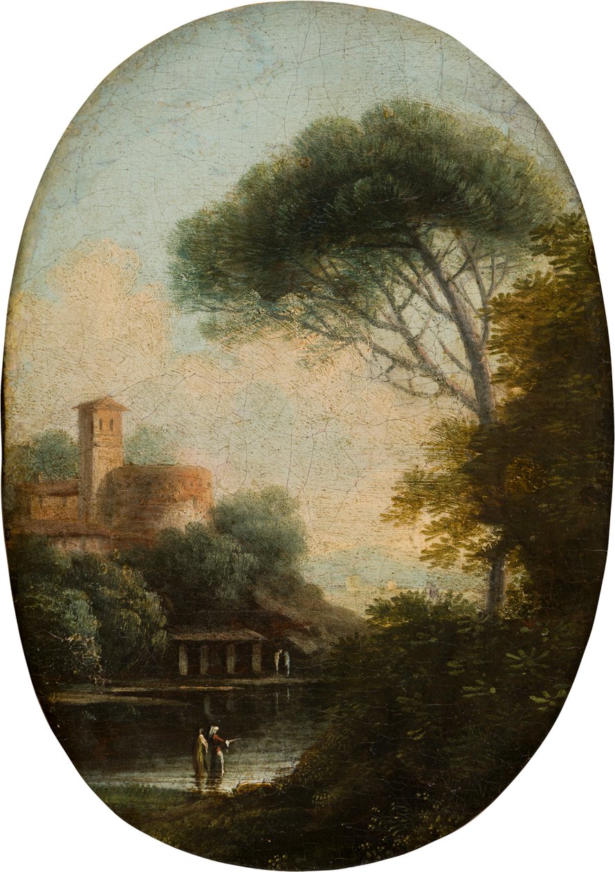 Et skovklædt sølandskab, ca. 1620-82 (olie og lærred på panel) af Claude  Lorrain