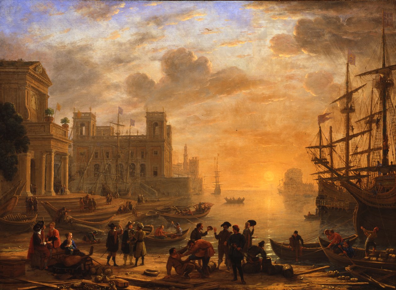 Et havnelandskab ved solnedgang af Claude Lorrain