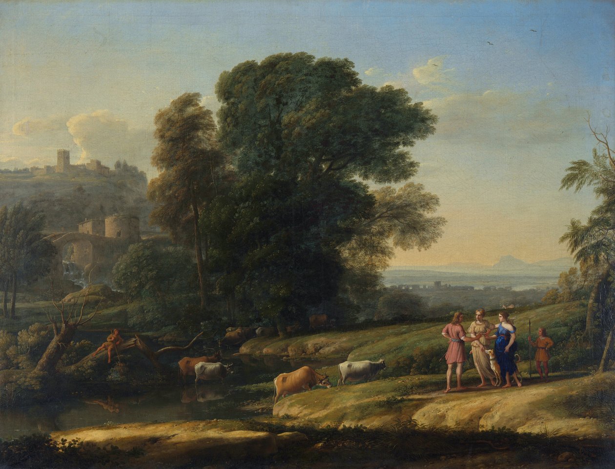 "Landskab med Cephalus og Procris genforenet af Diana" (Landskab med Cephalus og Procris genforenet af Diana) Maleri af Claude Lorrain (1600-1682) Olie på lærred 1645 Dim 101,5x133 cm National Gallery, London af Claude Lorrain