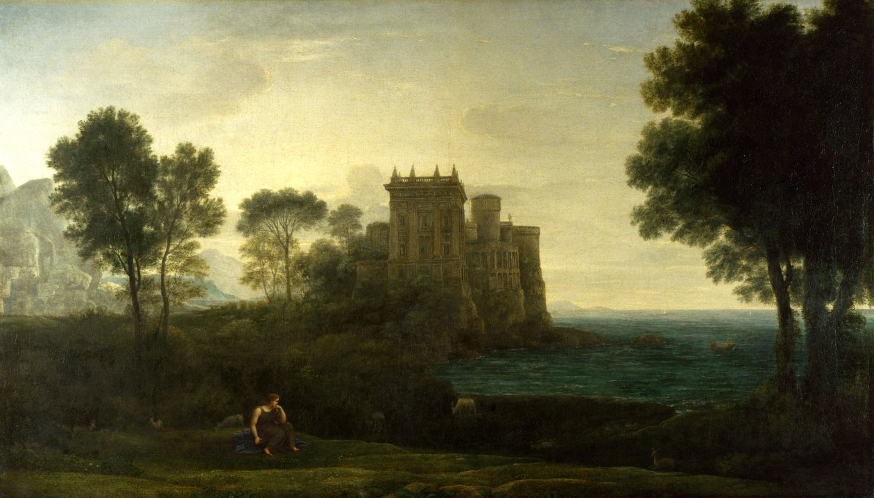 ""Landskab med Psyche uden for Amors palads eller det fortryllede slot) Maleri af Claude Lorrain (1600-1682) Olie på lærred 1664 Dim 87, 1 x 151,3 cm National Gallery, London af Claude Lorrain