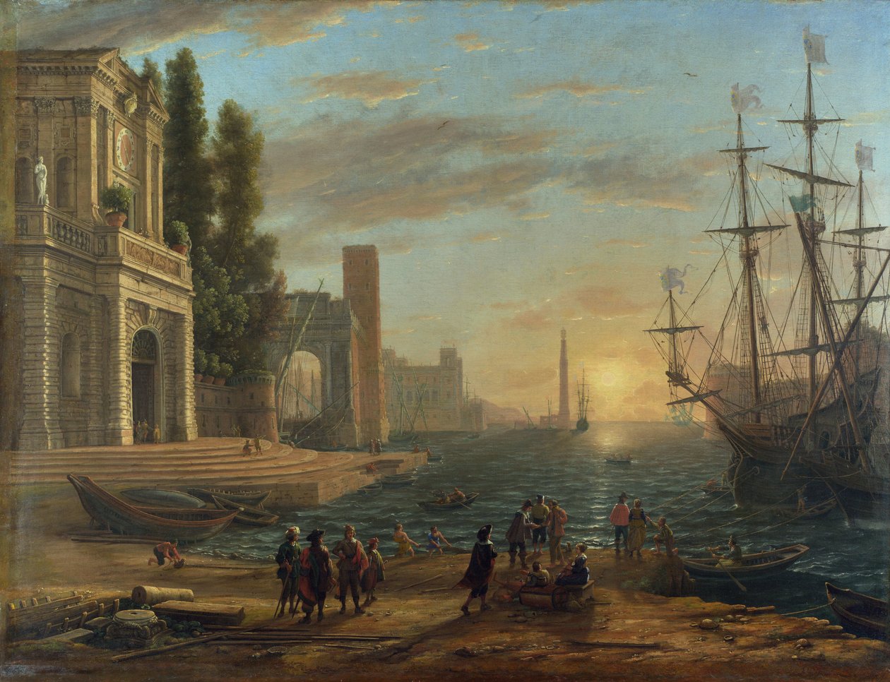 ""Søhavn ved solnedgang"" (En havn) Maleri af Claude Lorrain (1600-1682) Olie på lærred 1644 Dim 103x131 cm National Gallery, London af Claude Lorrain