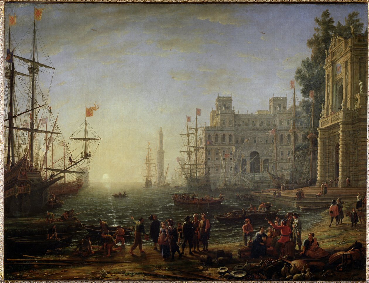 Havn med en villa Medicis - Olie på lærred af Claude Lorrain