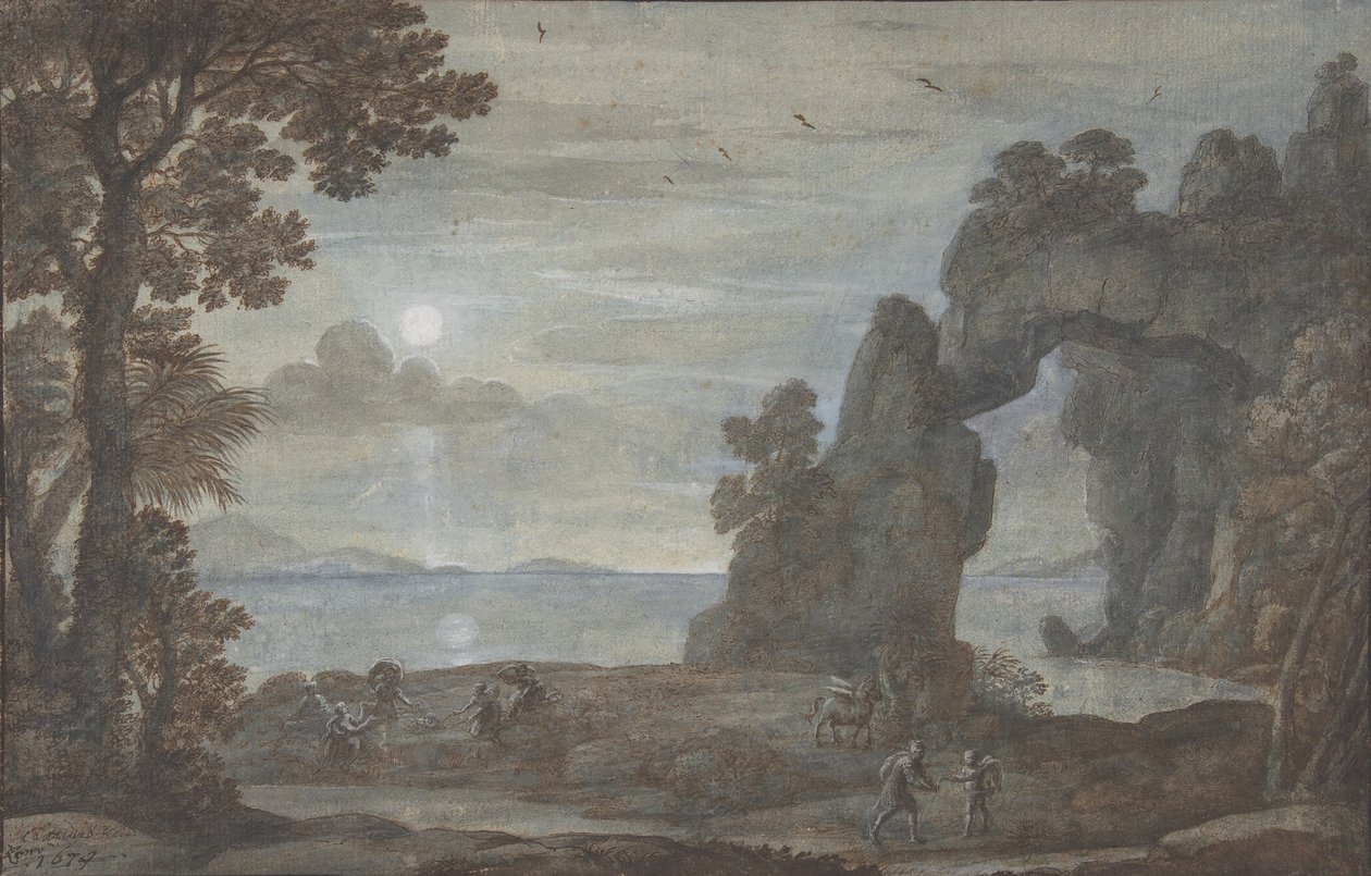 Kystudsigt med Perseus og korallers oprindelse, 1674. af Claude Lorrain