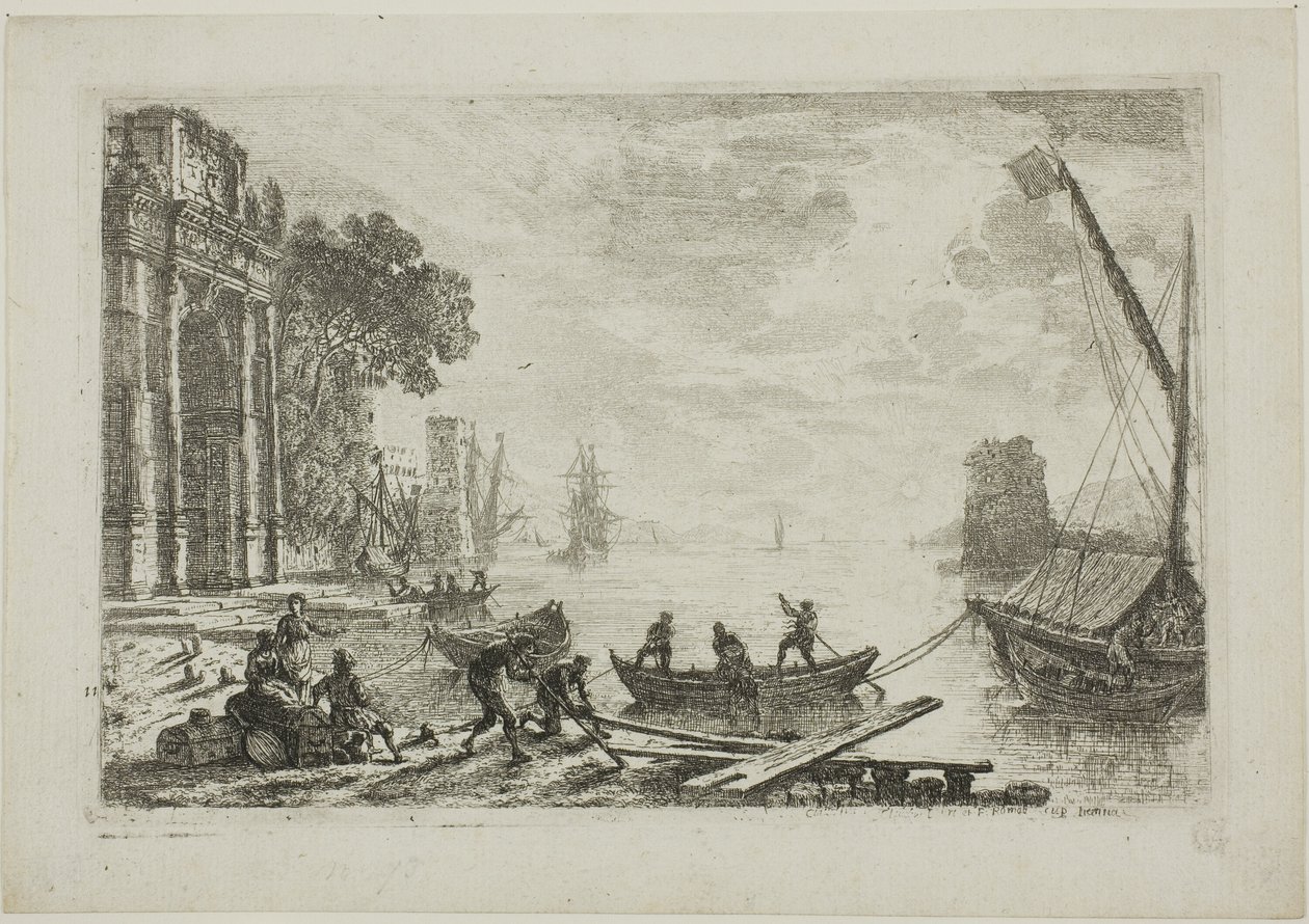 Havnescene med Rising Sun af Claude Lorrain