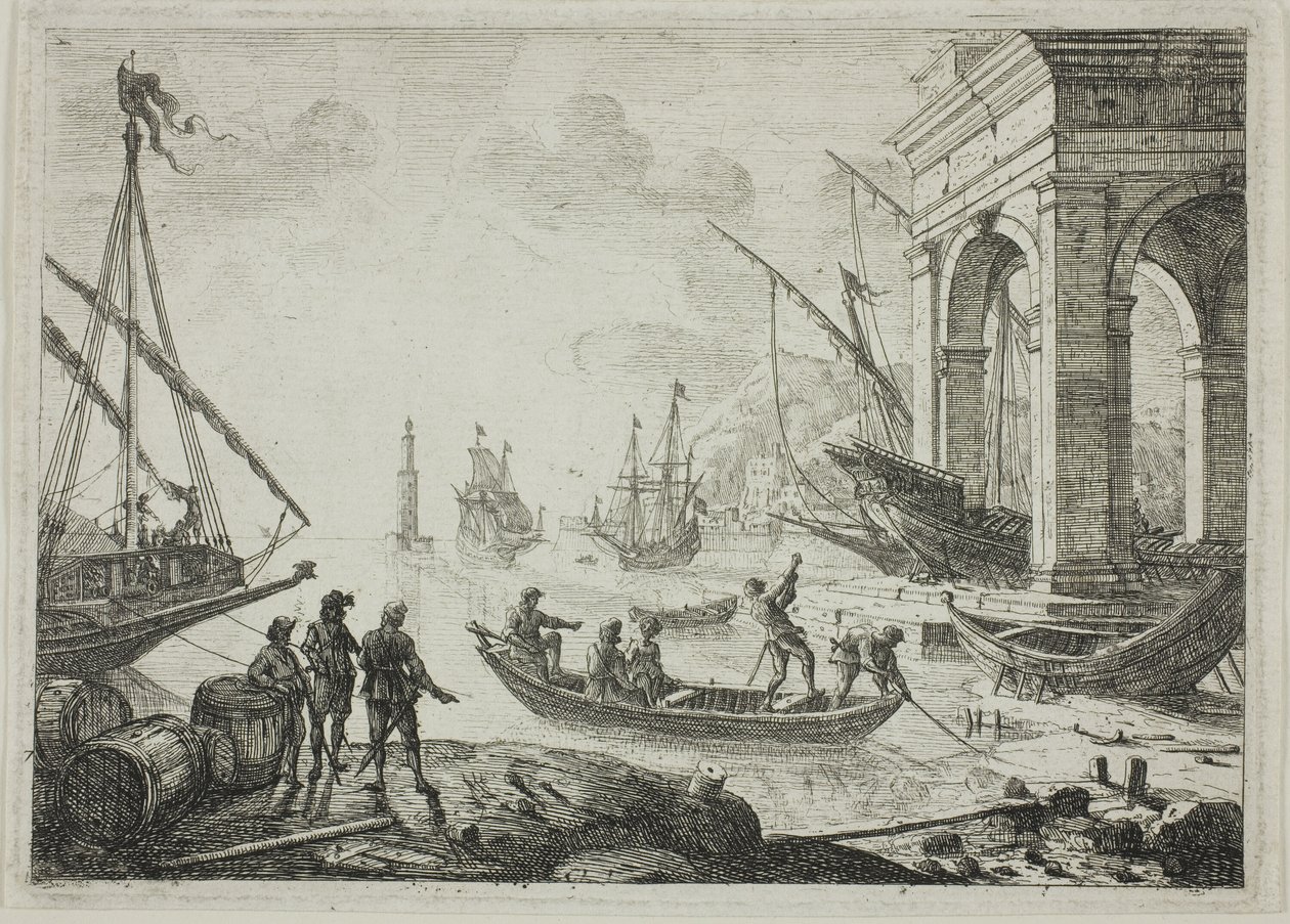 Havnescene med et fyrtårn af Claude Lorrain