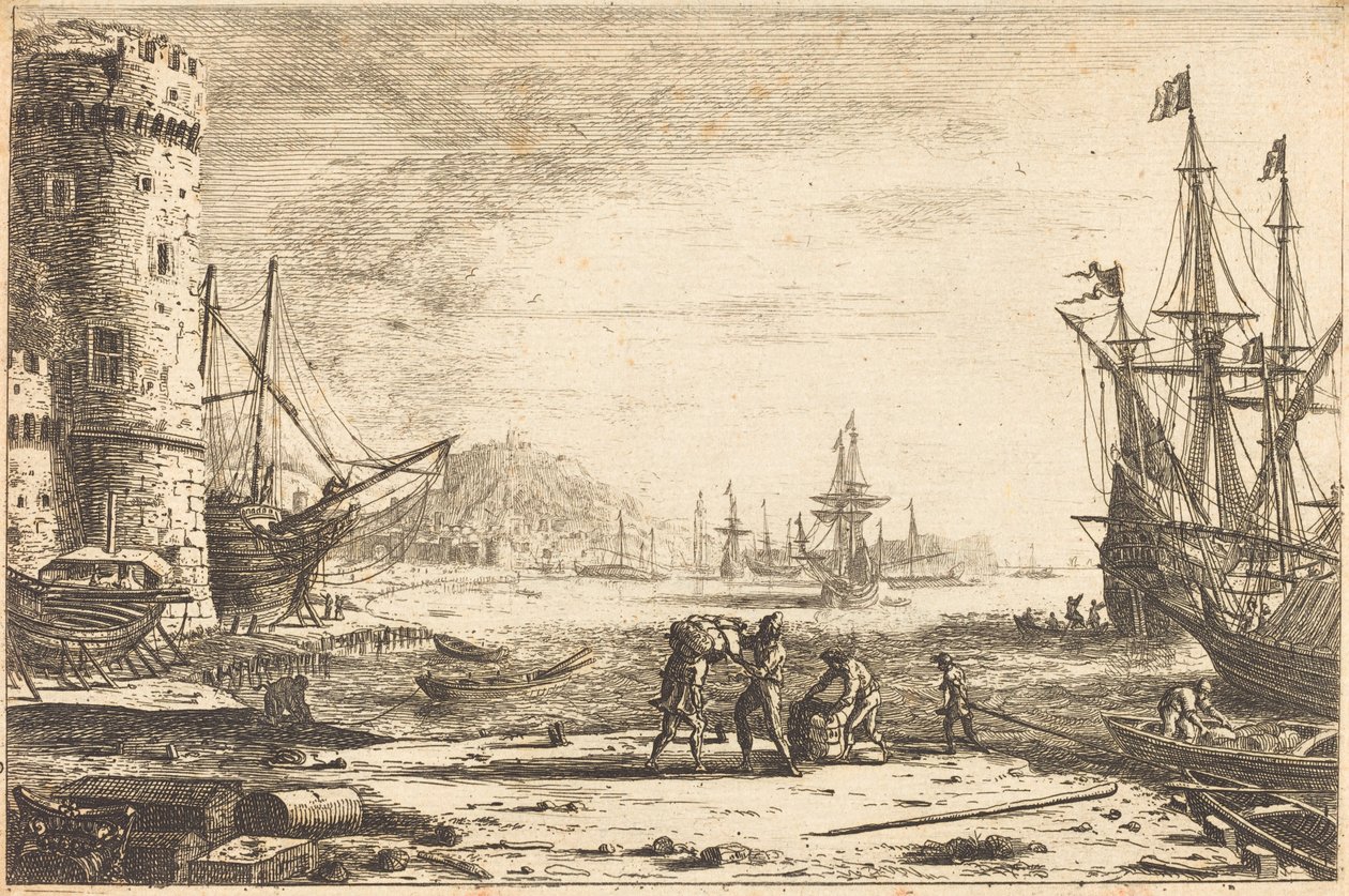 Havn med et stort tårn af Claude Lorrain