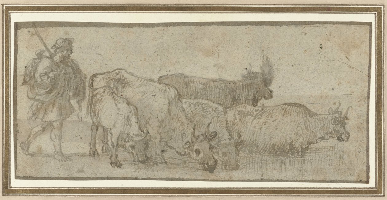 Hyrde med sin kvægflok ved en vandkilde af Claude Lorrain