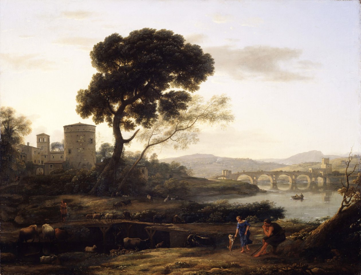 Landskab nær Rom med udsigt over Ponte Molle, 1645 af Claude Lorrain