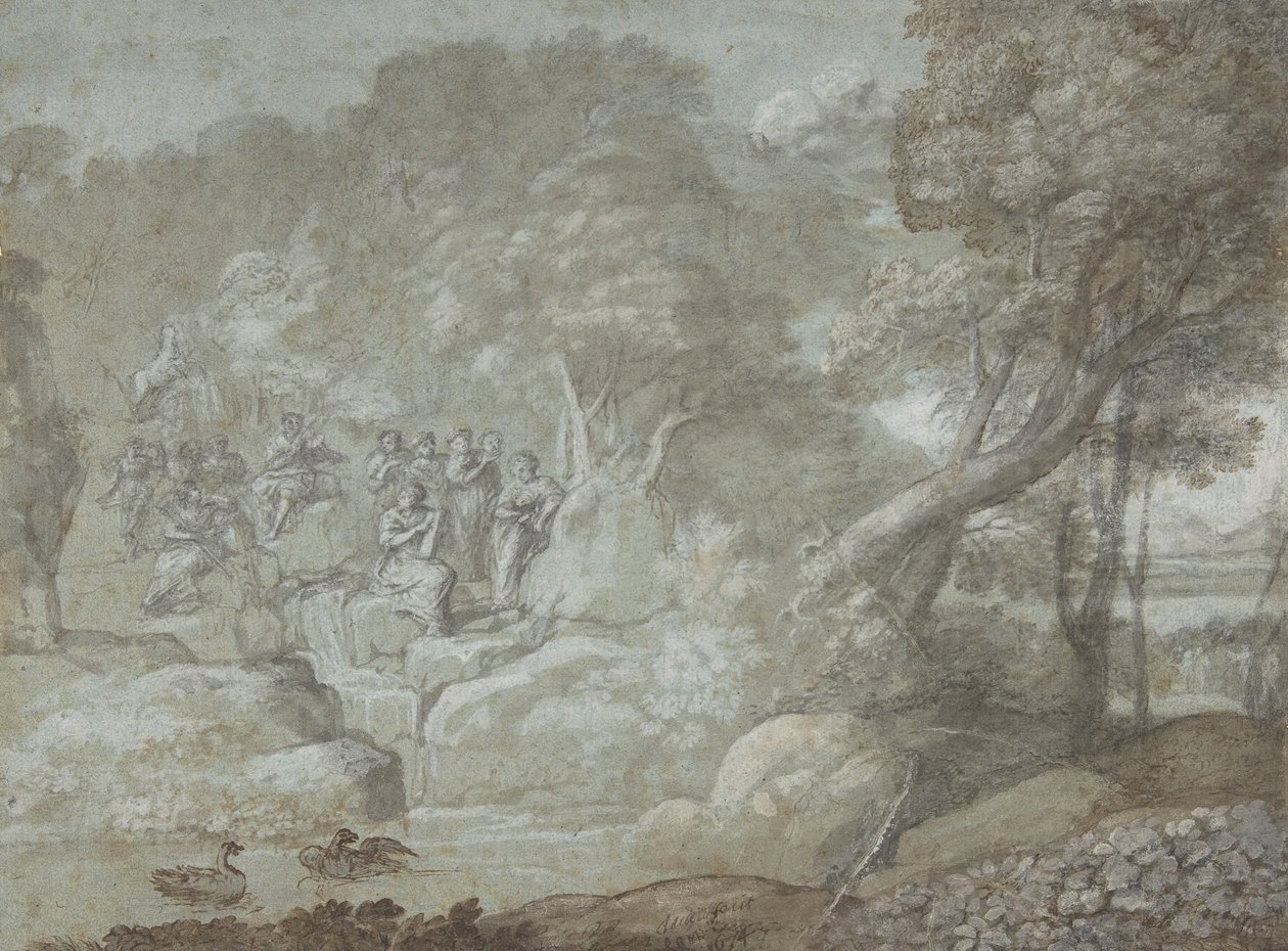 Landskab med Apollon og muserne, 1674. af Claude Lorrain