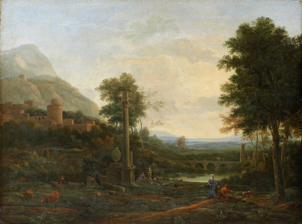 Landskab med en søjle og figurer af Claude Lorrain