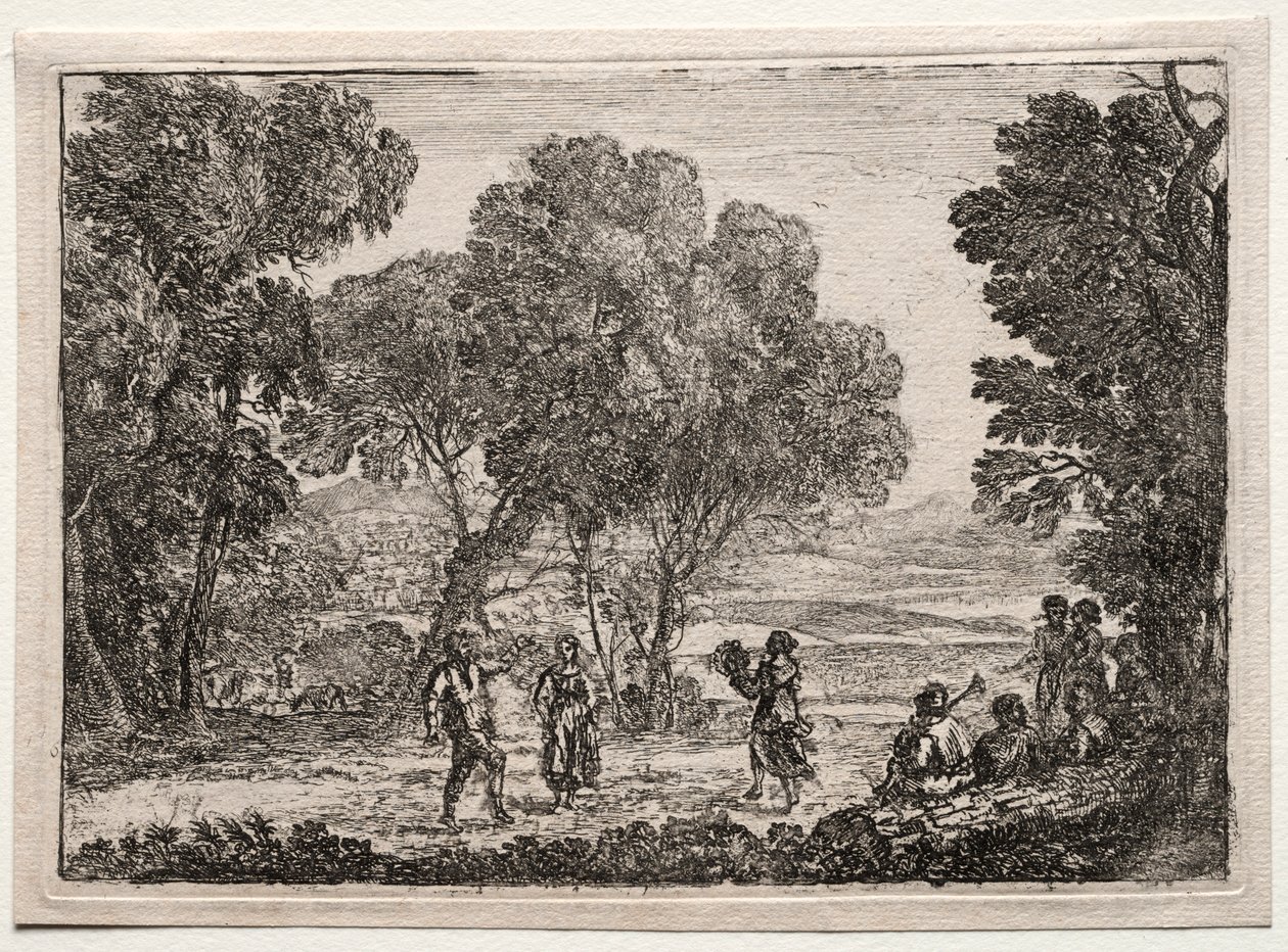 Landskab med en lille tallerken med countrydans, ca. 1637. af Claude Lorrain