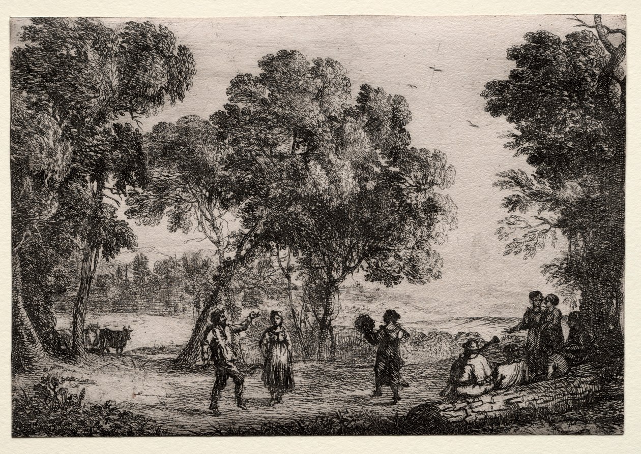 Landskab med en lille tallerken med countrydans, ca. 1637. af Claude Lorrain