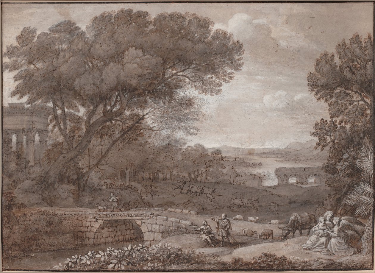 Landskab med resten på flugten til Egypten, 1660 af Claude Lorrain