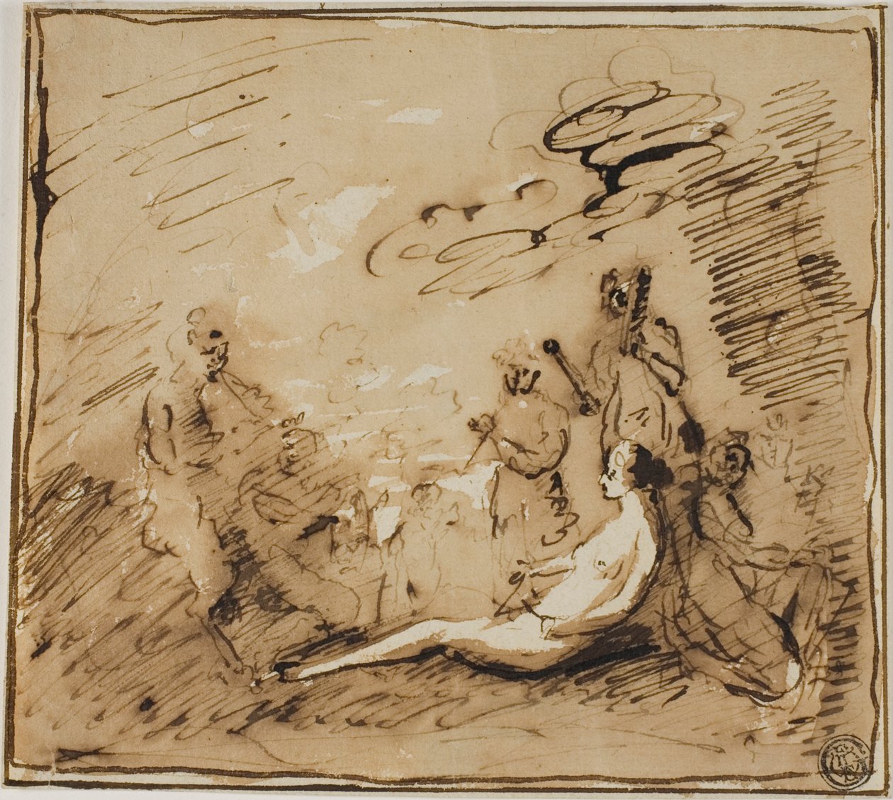 Nymfer og satyrer spiller på musikinstrumenter af Claude Lorrain