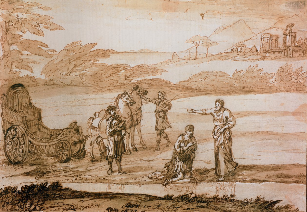 St. Philip, der døber Eunuchen, 1677 (blæk og vask på papir) af Claude Lorrain