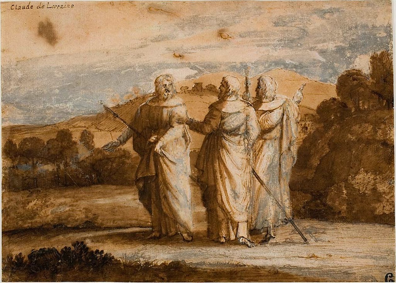 Studie for pilgrimme ved Emmaus af Claude Lorrain