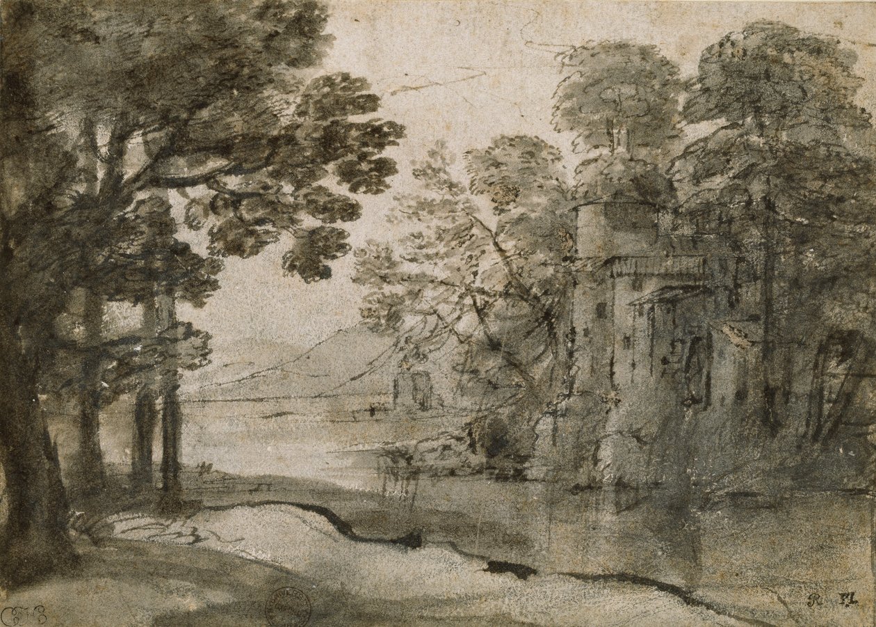 Vandmølle blandt træer, c1635-1638 af Claude Lorrain