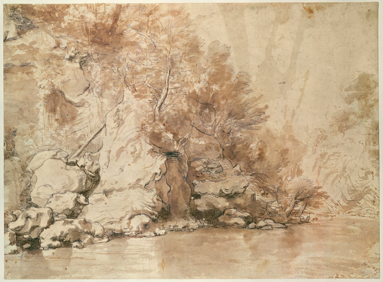 Et studie for et landskab (pen og bistre og vask på papir) af Claude Lorrain
