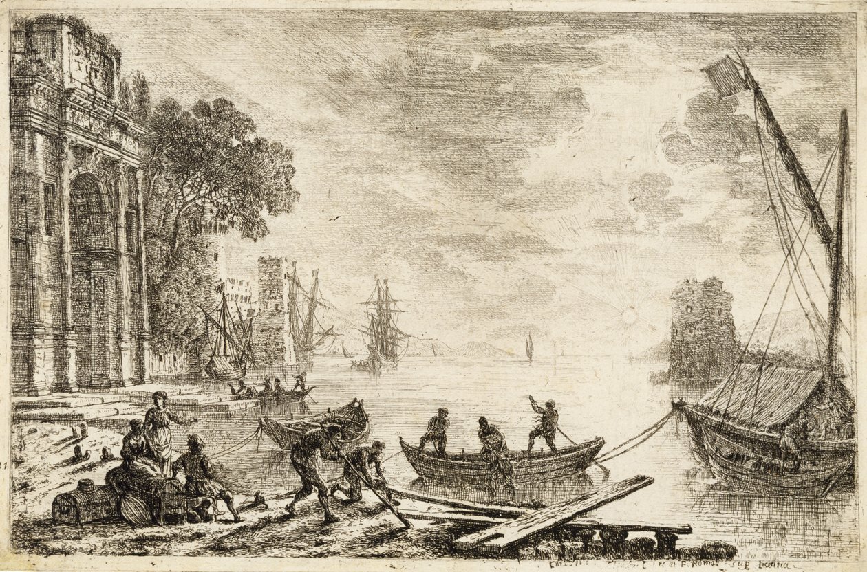 Havnescene med opgående sol, 1634 af Claude Lorrain