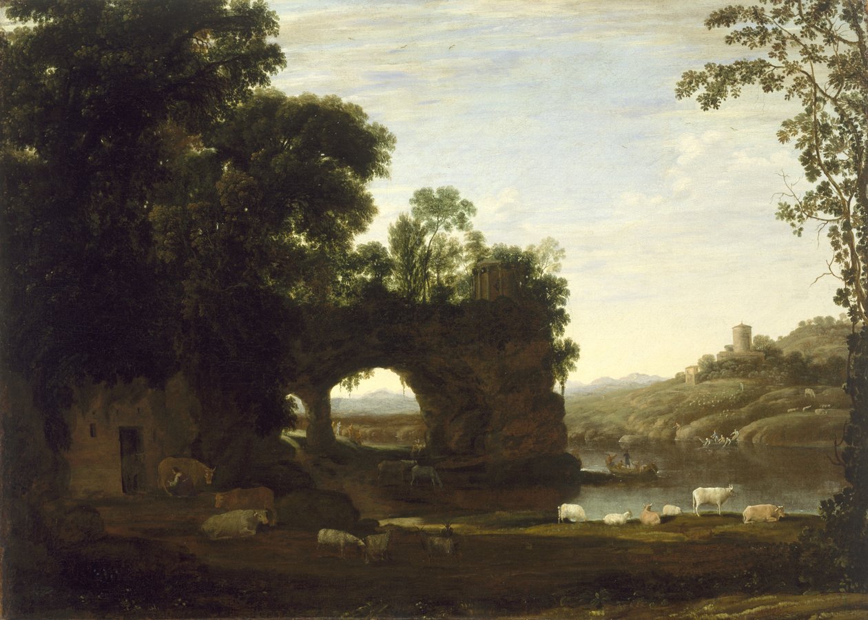 Landskab med en klippebue og flod, ca. 1628-30 af Claude Lorrain
