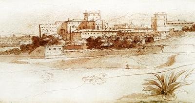 Udsigt over en lille italiensk by, ca. 1630 (pen & vask) af Claude Lorrain