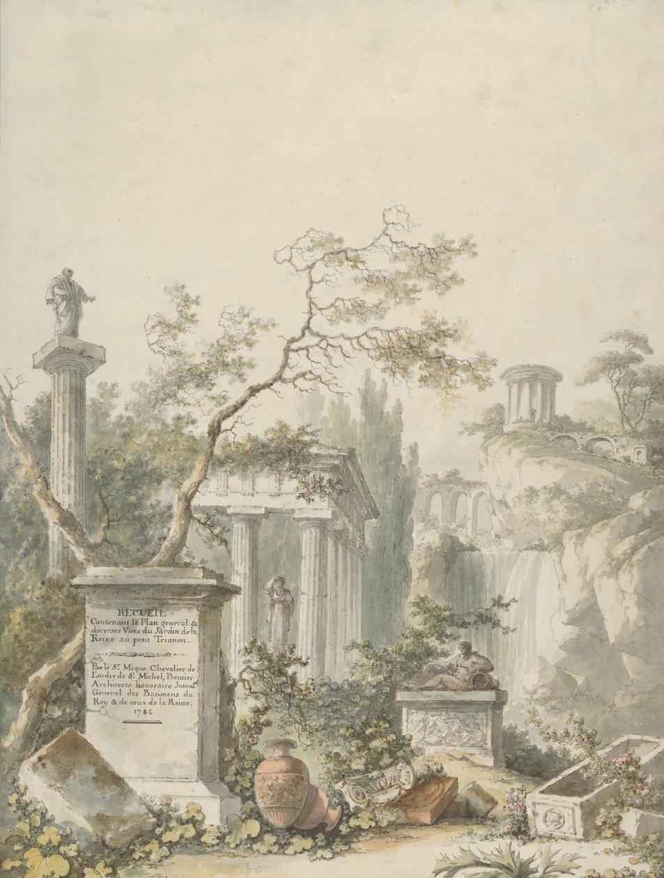 Design til en frontispice, 1782. af Claude Louis Chatelet