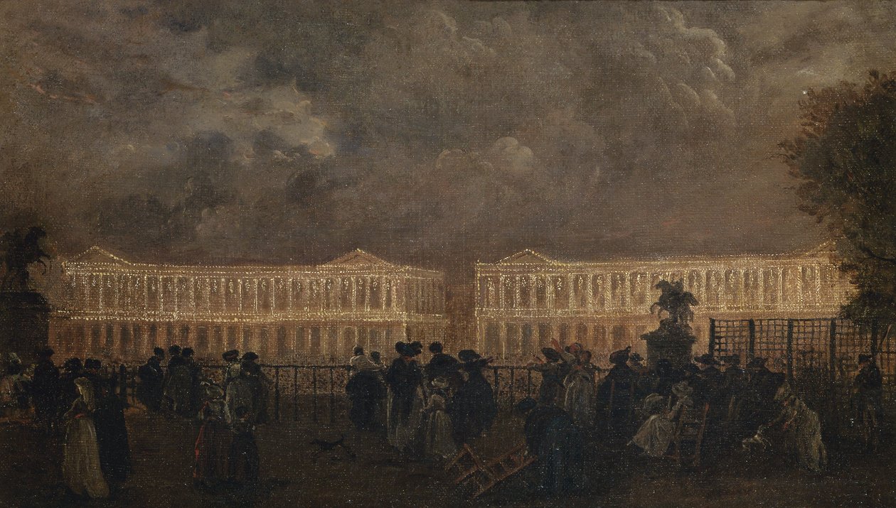Illumination af Place Louis-XV i anledning af Dauphins fødsel, oktober 1781, ca. 1781 (olie på lærred) af Claude Louis Chatelet