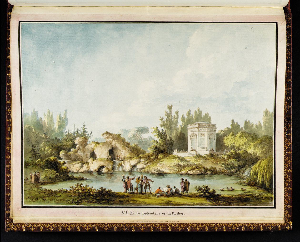 Udsigt over Belvedere og klippen, fra Recueil des plans du Petit Trianon af Richard Mique (1728-94) af Claude Louis Chatelet