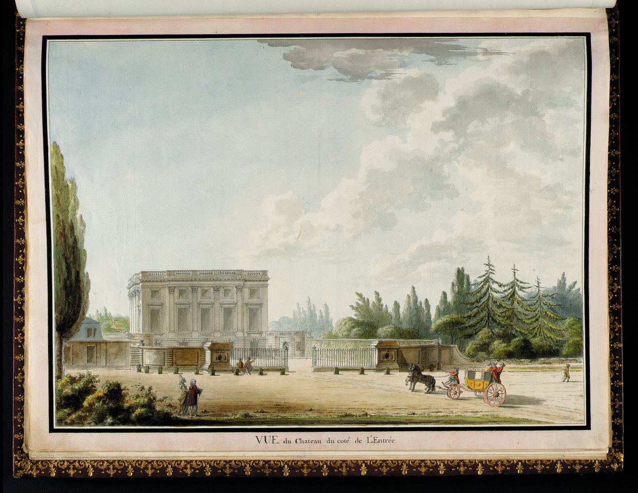Udsigt over slottet fra siden af ​​indgangen, fra Recueil des plans du Petit Trianon af Richard Mique (1728-94) af Claude Louis Chatelet