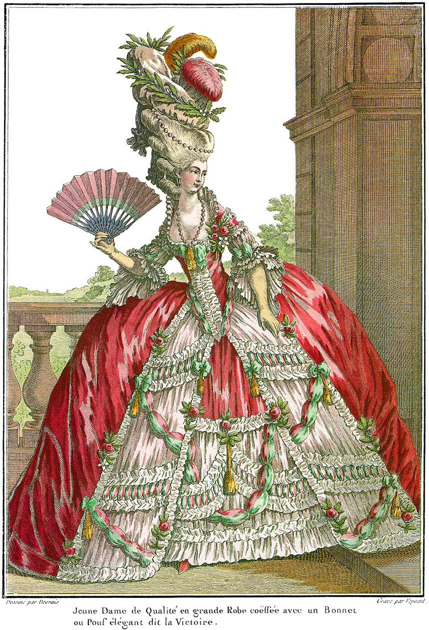 Fransk hofkjole med brede tasker, 1778 af Claude Louis Desrais