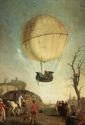 Robert stiger op igen ved Nesle efter den første flyvning i en brintballon af Claude Louis Desrais