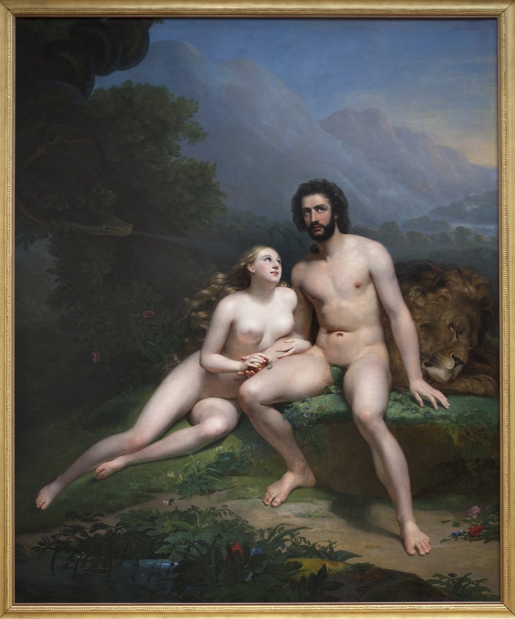 Adam og Eva. Maleri af Claude Marie Dubufe (1790-1864), Olie på lærred af Claude Marie Dubufe