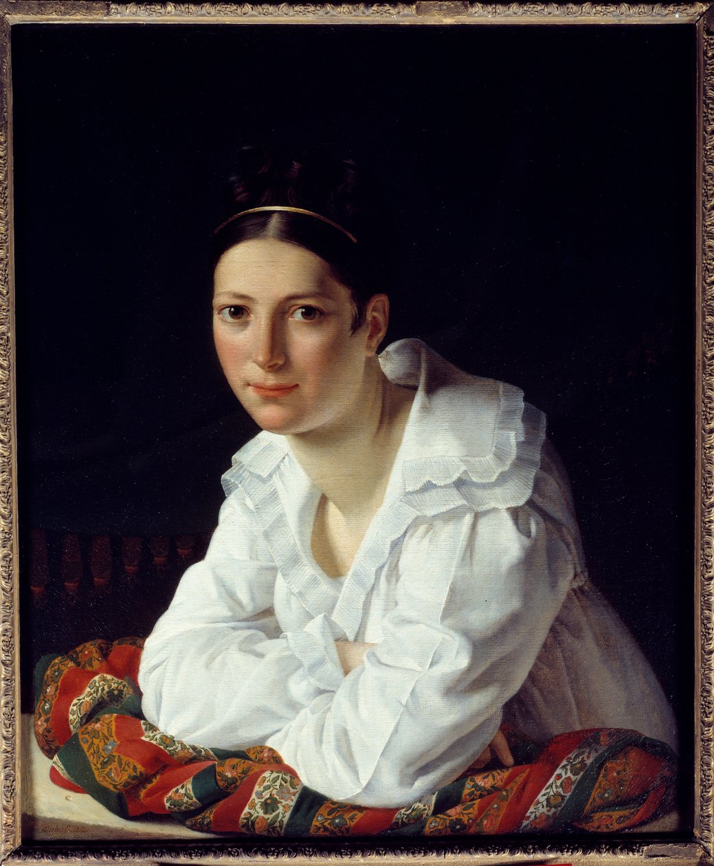 Portræt af Madame Claude Marie Dubufe (1793-1837), malerens hustru. Maleri af Claude Marie Dubufe (1790-1864) af Claude Marie Dubufe