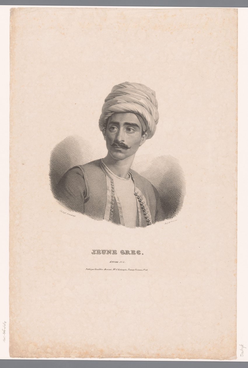 Portræt af en græsk ung mand Jeune Grec (titel på objekt) Etudes (serietitel på objekt) af Claude Marie Dubufe