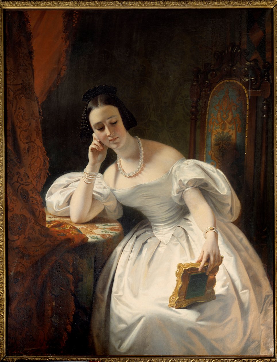 Ung pige i spejlet. Maleri af Claude Marie Dubufe (1790-1864) af Claude Marie Dubufe