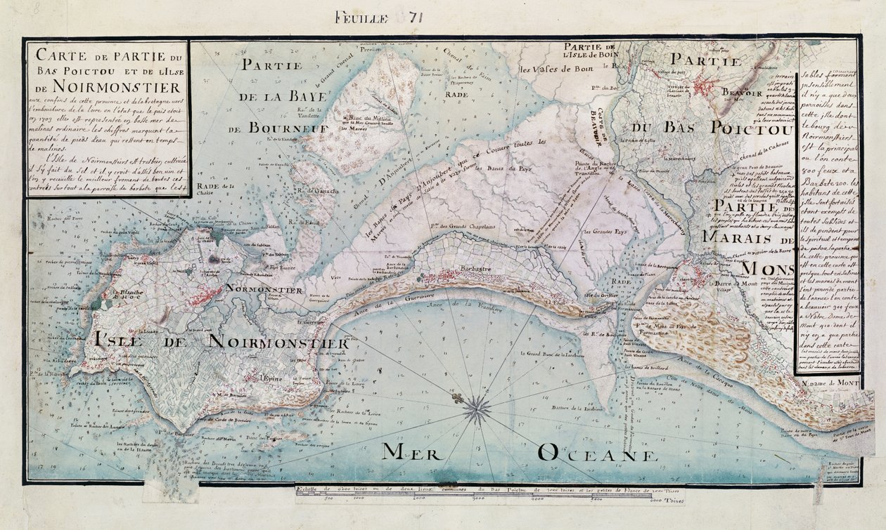 Atlas 131 H.fol 71 Kort over en del af Bas-Poitou og Ile de Noirmoutier, 1703 (pen, blæk og wc på papir) af Claude Masse