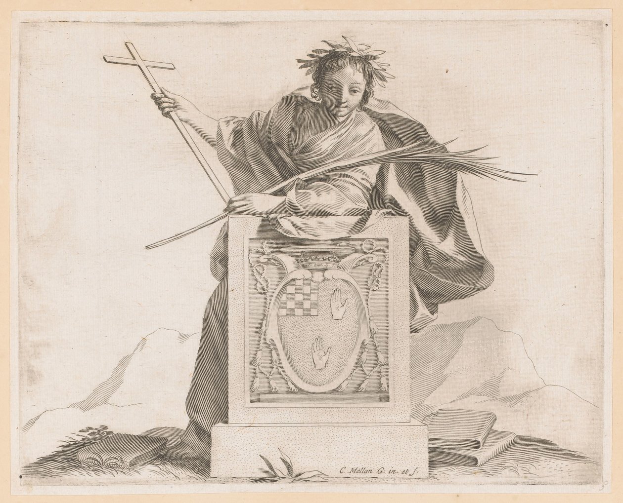 Allegorisk figur med Potier-familiens våbenskjold af Claude Mellan