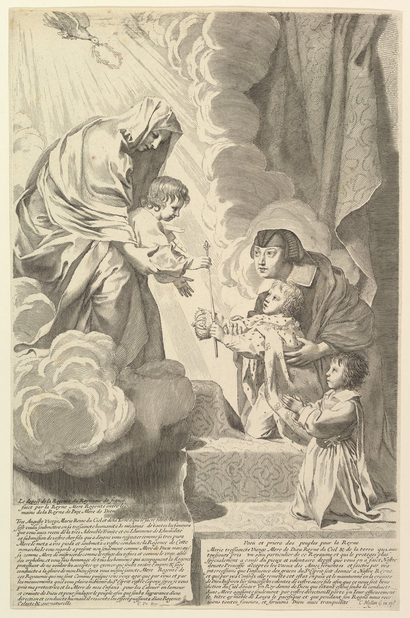 Anne af Østrig med den unge Ludvig XIV og Monsieur før Jomfruen og Barnet Anne dAutr.... af Claude Mellan