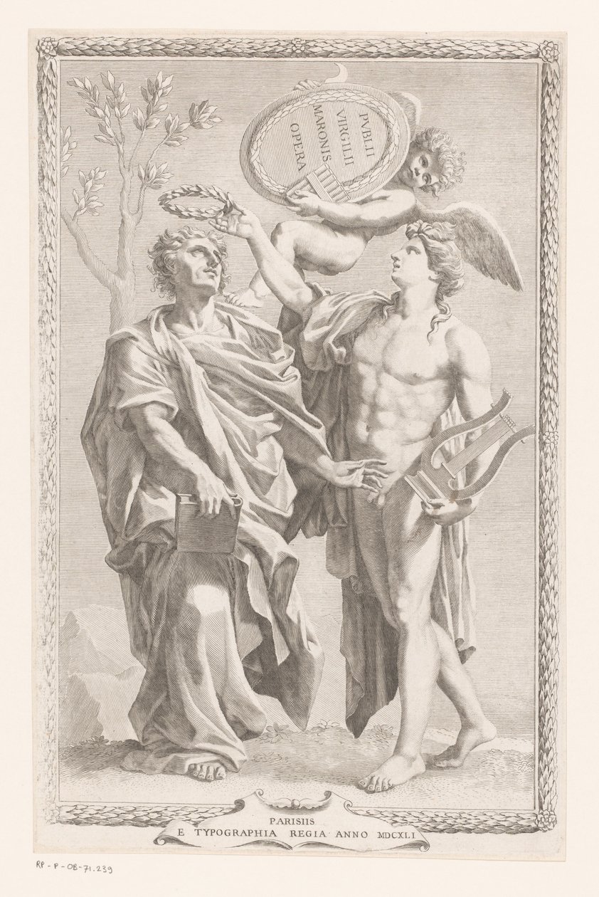 Apollo kroner Publius Vergilius Maro Titelside for: Publius Virgilius Maro, Publius Virgilius Maronis Opera, 1641 af Claude Mellan