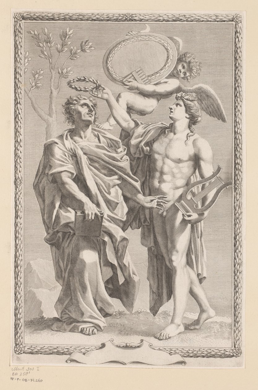 Apollo kroner Publius Vergilius Maro Titelside for: Publius Virgilius Maro, Publius Virgilius Maronis Opera, 1641 af Claude Mellan