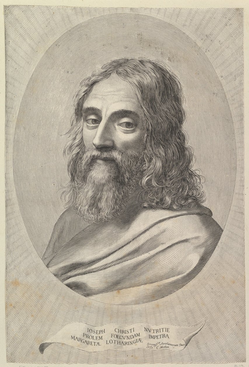 Buste af Sankt Josef i en oval ramme af Claude Mellan